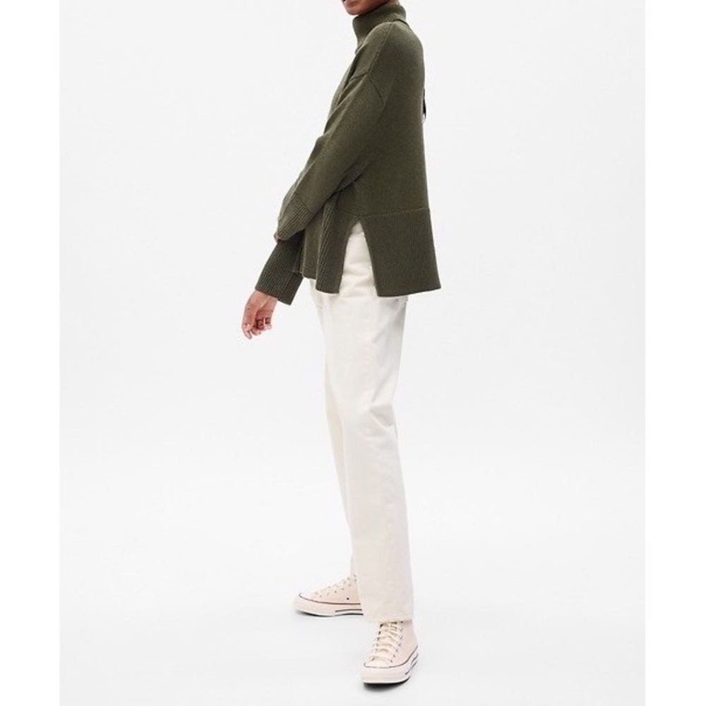 NWOT GAP Women's Split Hem Turtleneck Sweater L 100% Cotton Oversized OliveGreen